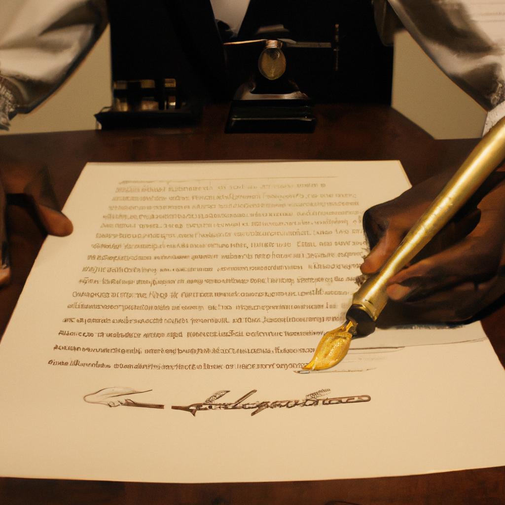 Man signing Emancipation Proclamation document