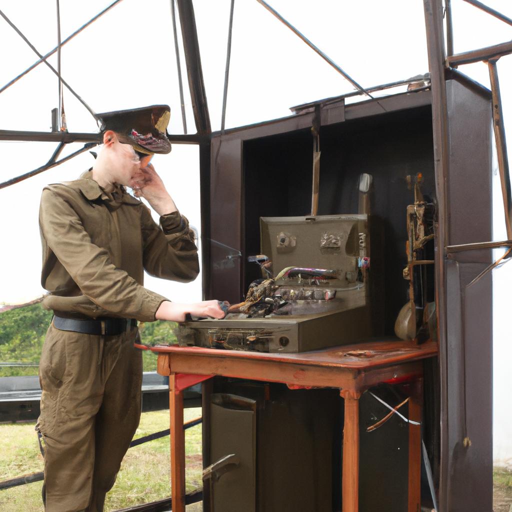 Soldier operating a telegraph machine
